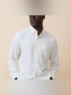 Massimo Dutti White Pinstripe 100% Linen-Shirt